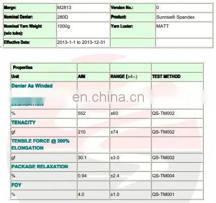AA grade 280D spandex yarn for medical bandage