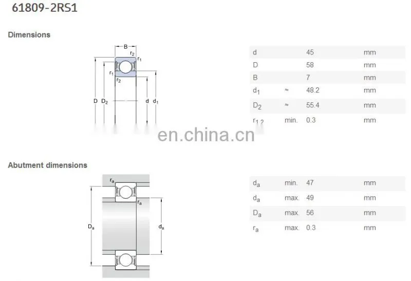 Single Row Ball Beariing 61809 RS ZZ 2RS Miniature Deep Groove Ball Bearing 61809