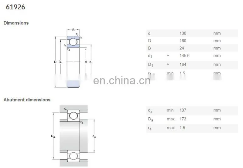 Good price ball bearing 61926 for precision mechanism bearing size 130*180*24mm