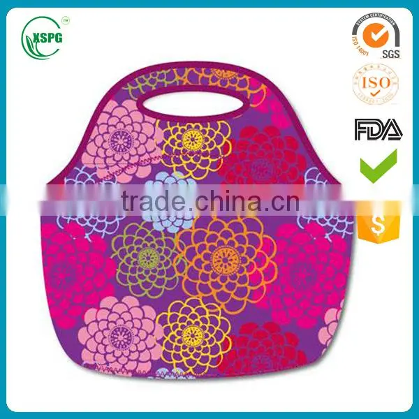 Colorful neoprene lunch bag with flower printing bag