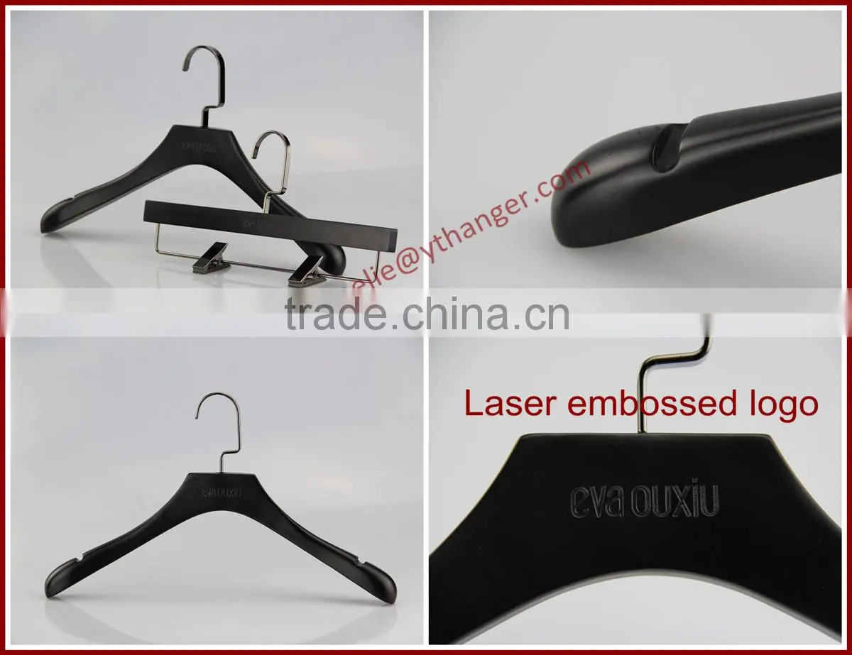 Black wood hangers and pants hanger with custom logo