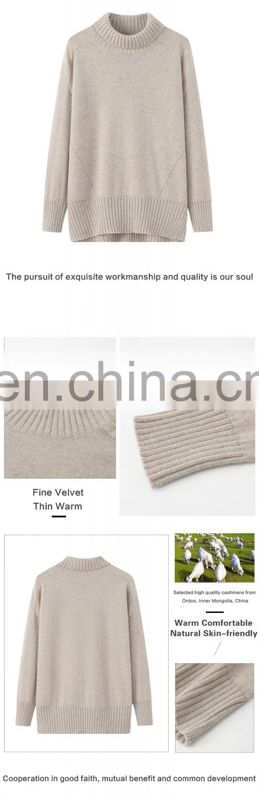 Best Material Oversized Chunky Knit Pullover Pure Cashmere Turtleneck Mock Neck Sweater for Women Casual Plus Size Winter Autumn