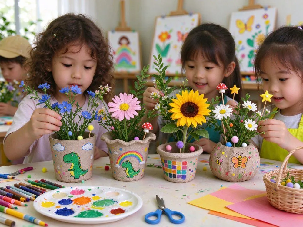 little-girls-painting-paper-mache-flower-pots-class-07