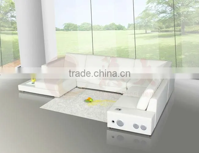EM-ls6011# Golden Furniture white leather corner sofas with lamp