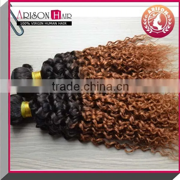 Factory direct sale 16 18 20 Inch Two Tone Ombre Colored Hair Weave Bundles With Closure