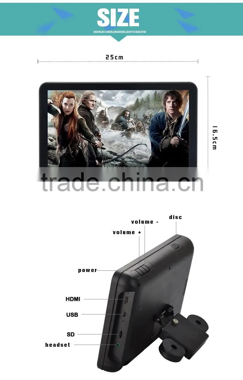 Android 5.1 HD Quad Core (4 Core) 10 inch Headrest dvd touch screen lcd monitor