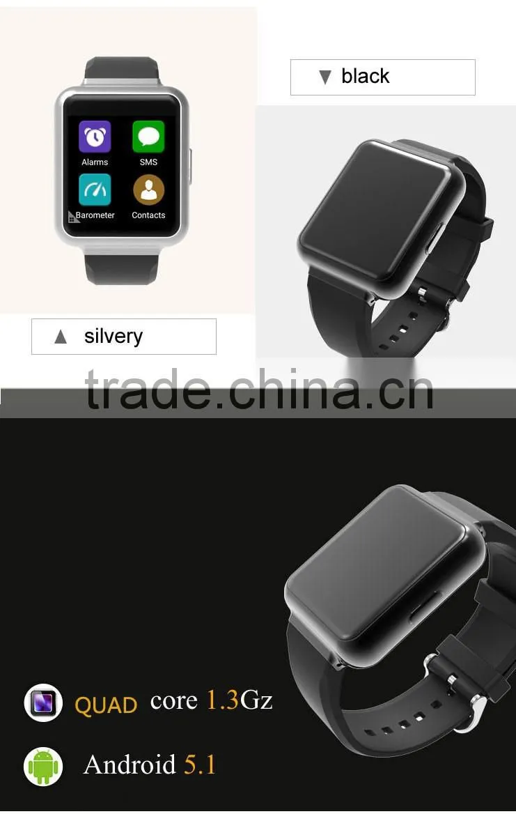 Newest Android 5.1 3G WCDMA 850/2100Mhz 3.0MP HD camera smartphone calling watch with GPS