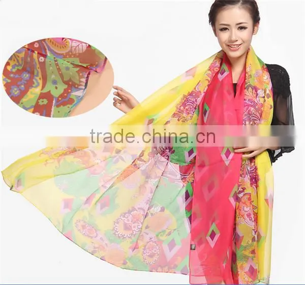 cool printing big size plain square silk chiffon scarf