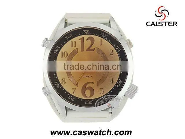 fashion white big size PU leather watches for men best price big face watch for marketing promotion PU leather quartz watch