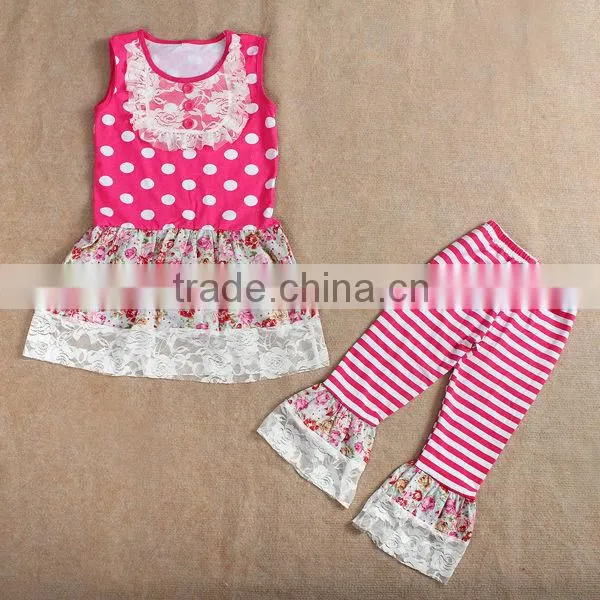 Hot sale!! 2016 top 100 little model Tank top dress With Pants In Set-sweet style designs for girls