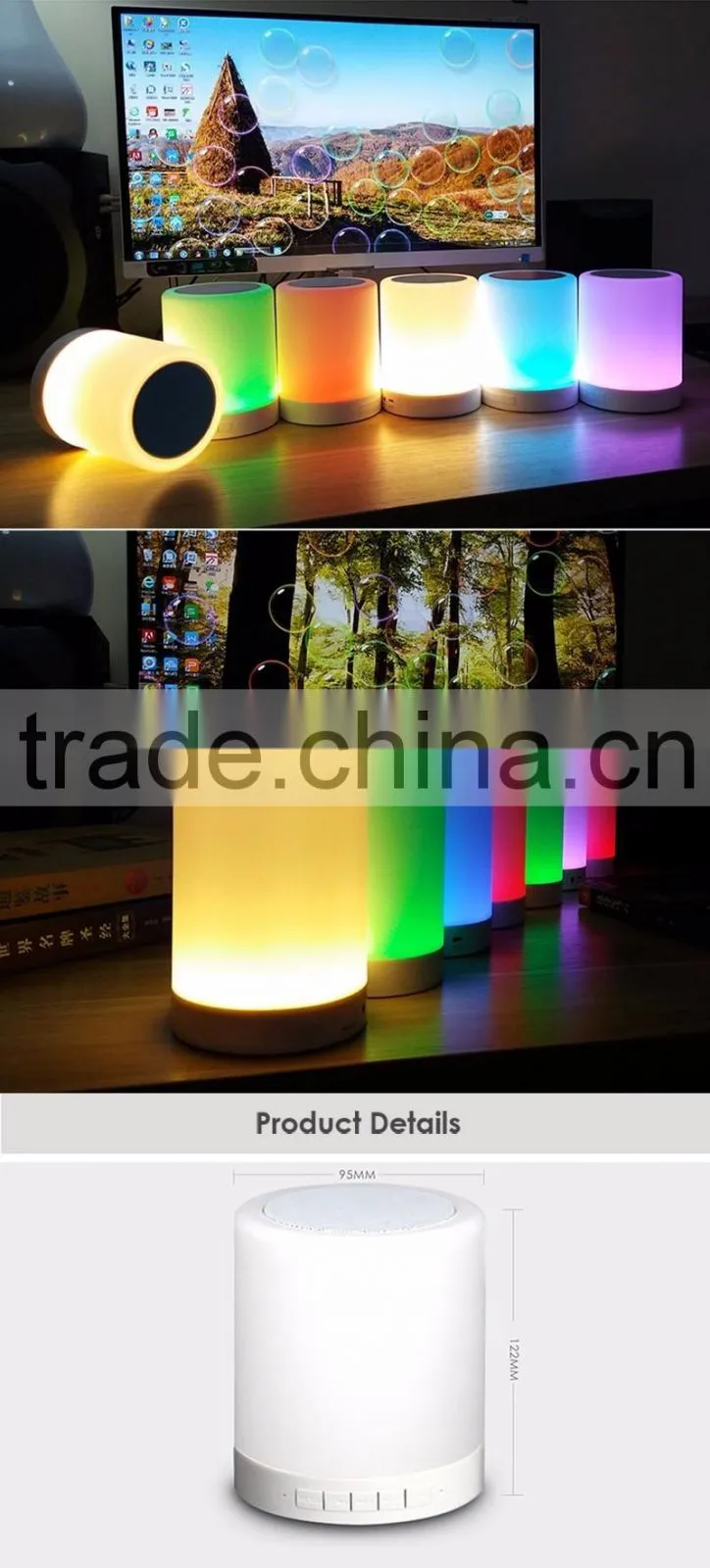 Color Changing Table Lamp Bluetooth Speaker Mini Portable With Memory Card