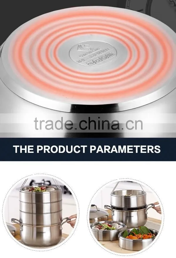 Sandwich bottom stainless steel cookware steam cooking pot