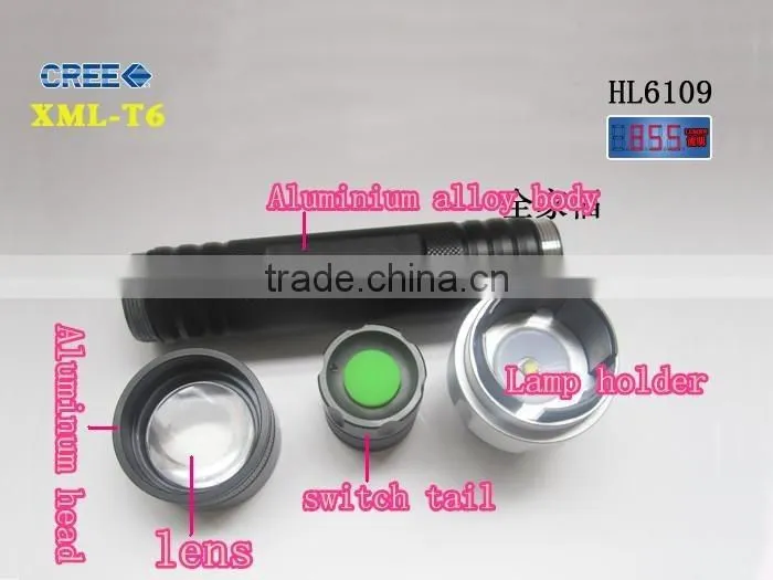 Aluminum ZOOM Function Zoom T6-10W LED Flashlight Torch Light