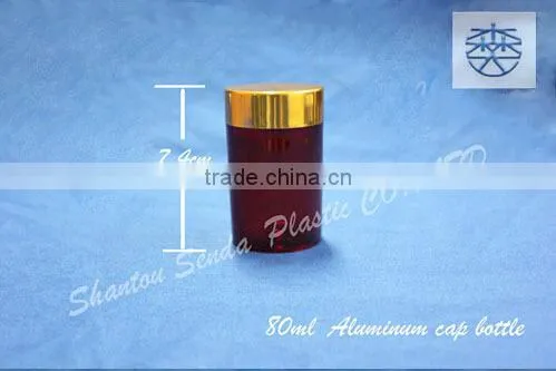 80ml clean acrylic pill bottle with golden cap, transparent acrylic bottle with Aluminum screw cap, empty PS capsules bottle