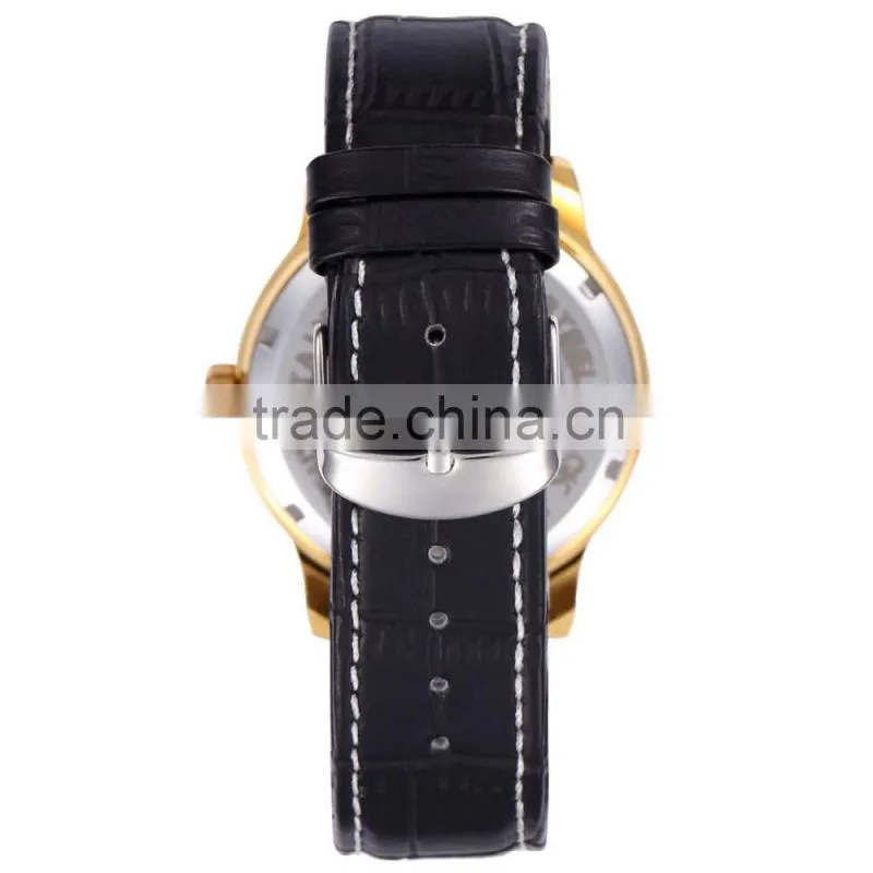 Transparent Automatic watch Men's black Leather Band Mechanical Wrist Watch gold stainless steel quartz watch
