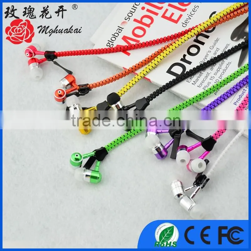 Hot 2016 fashion cute cheap headphone with mic zipper headphone cheap headphone USD1