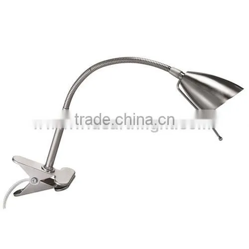 FCC Listed Brushed Nickel Iron LED Clam Reading Lamp With Adjustable Flexible Arm T80219