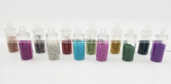 New arrival 12 colors mini glass 1g bottle nail art mini beads decoration set