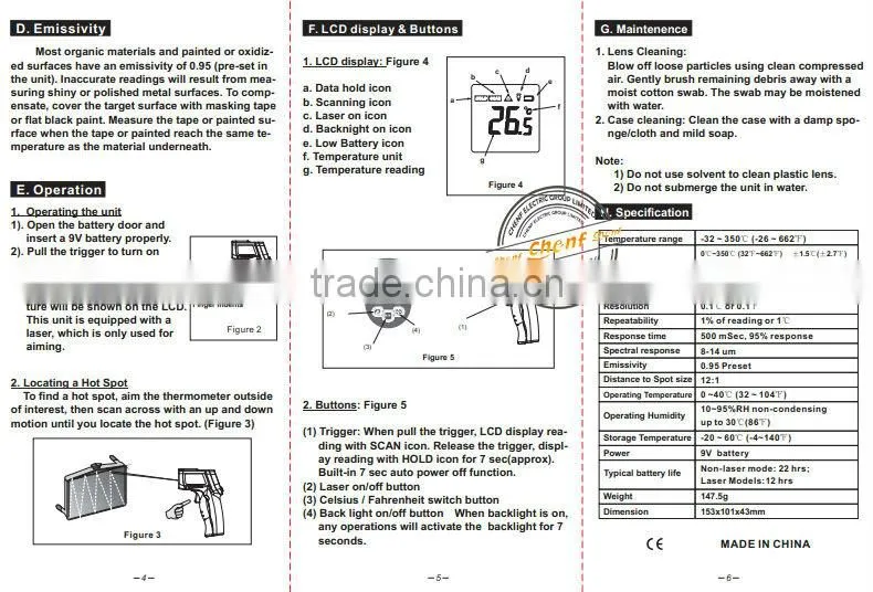 Hot ! 380C Mini Temperature Gun Infrared Thermostat 12:1 with LCD Display