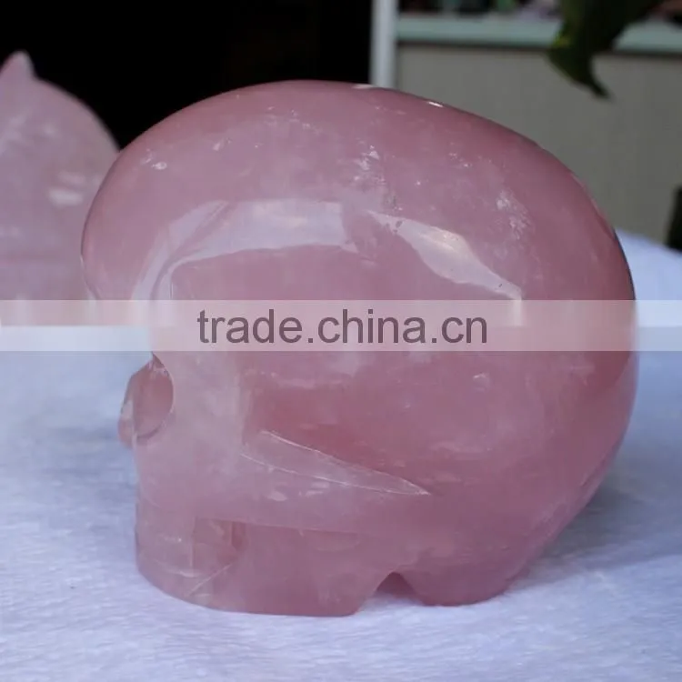 Custom Creative Rose Quartz Crystal Skull Natural Rock Crystal Skull for Sale