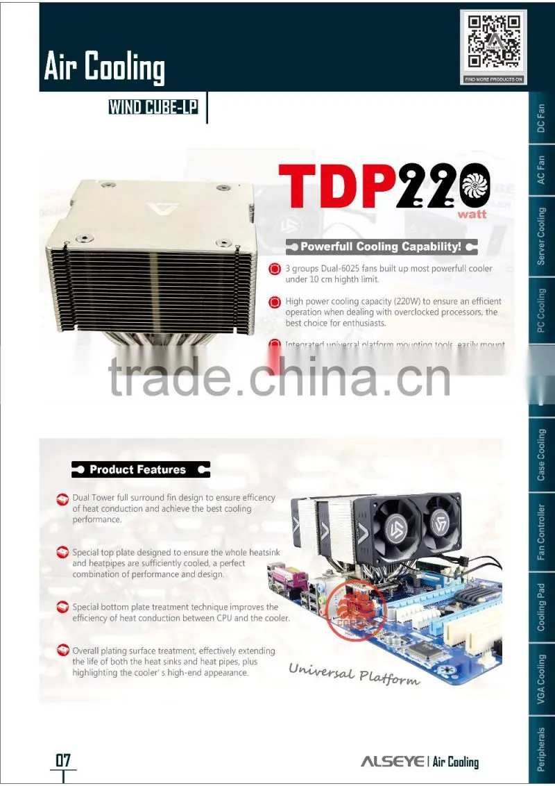 Alseye AB0201 manufacture cpu heatsink fan cpu cooler reviews Wind Cube LP