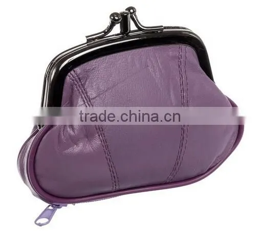Factory Supplier Womens Leather Kiss Lock Coin Purse Fashion Coin Case