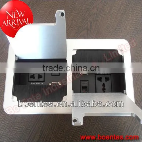 Aluminum Floor Hidden Flip Up Cable Outlet Box/Desktop Pop Up Power Socket with Brushed Cover