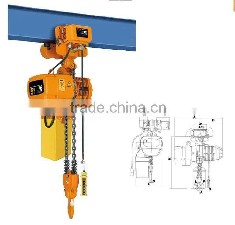 HSY type 5 ton electric chain hoist with motorized trolley