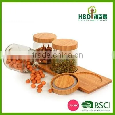 New Transparant glass jar/glass canister with airtight bamboo lid
