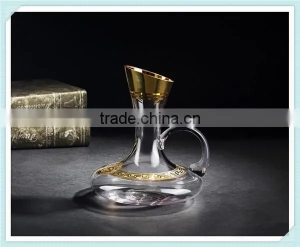 2016 new design gold rim decoration wine decanter home use glass wine decanter for sale