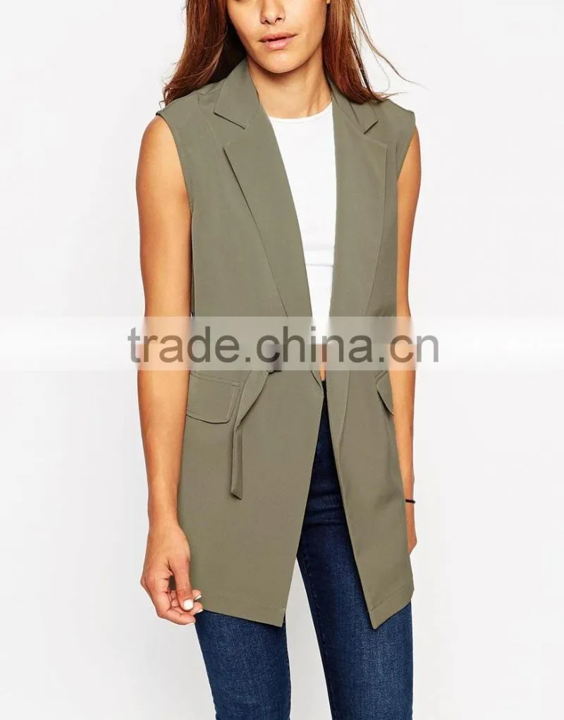 Plain dyed belt waist simple style fashioal girl charming coat
