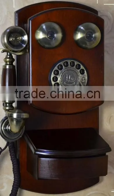 Antique Wooden Phone Home Decorative Wall Mounted Telephone Corded