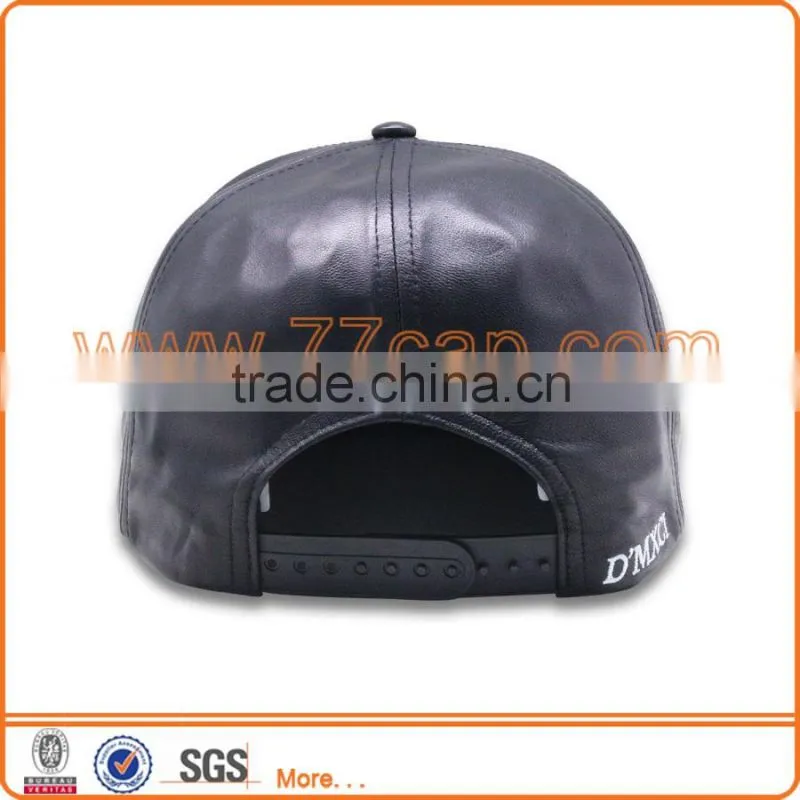 Custom leather material 6 panel unstructured snapback cap cheap flat bill caps for people