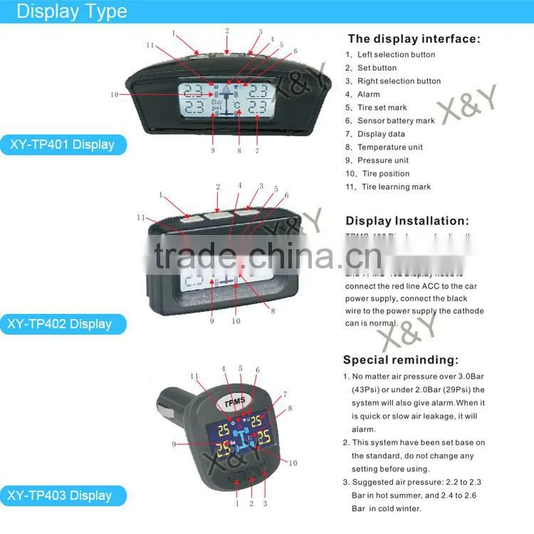 Wireless external car tpms, tire pressure gauge XY-TPMS403E