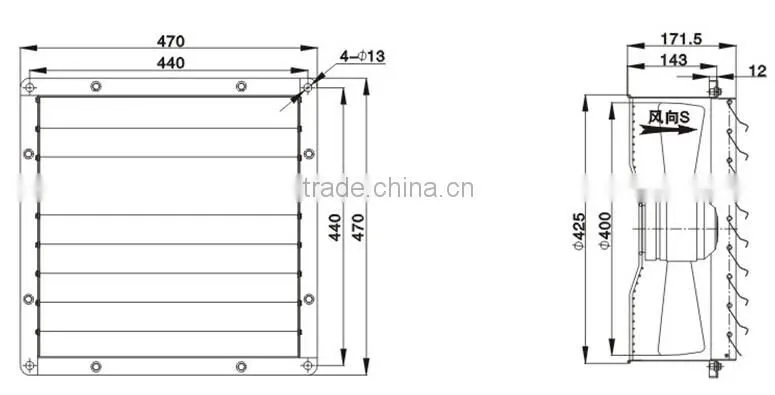 High temperature resistant axial fireplaces ventilation fan