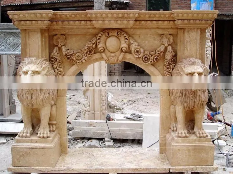 High quality home decoration marble fireplace with lion head