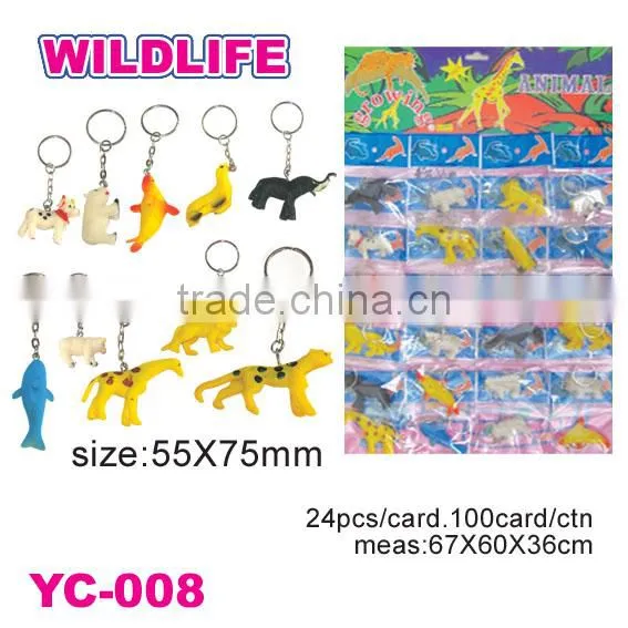 Plastic Rubber Wild Animal Keychain Toys/Giraffe Keychain/Tiger Keychain