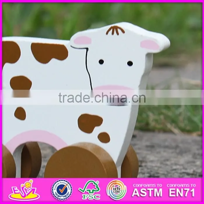 2017 New products kids animal car toy wooden cow toy W04A322