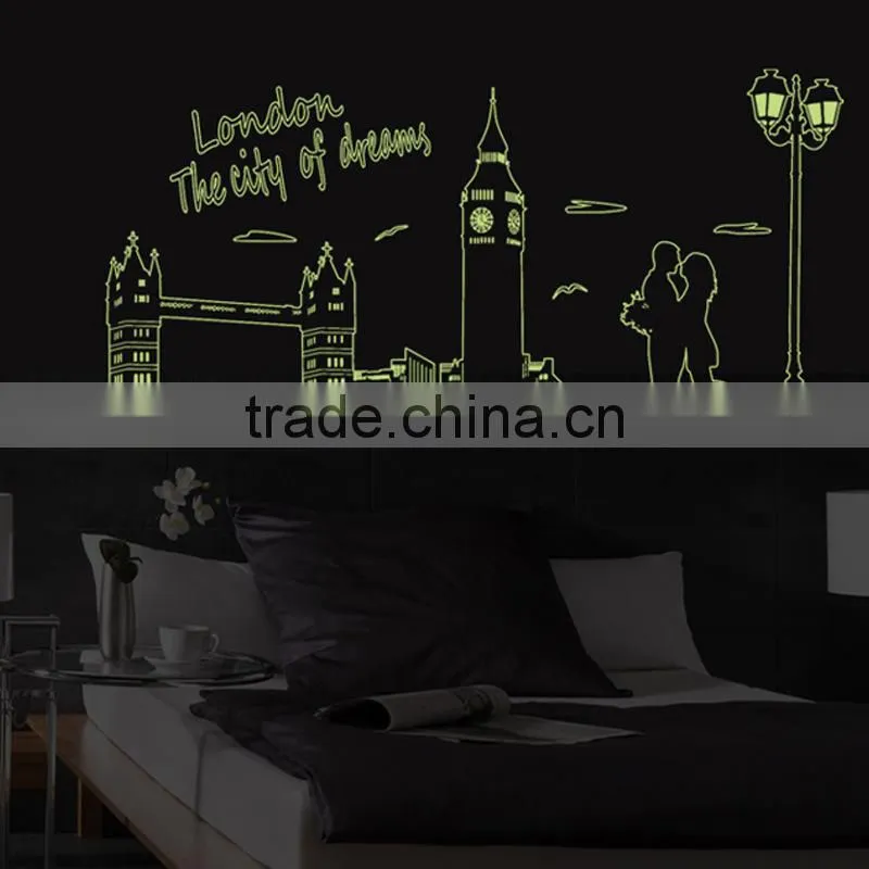 Fashion decorative DIY wall sticker , London bridge noctilucent stick sitting room wall stickers TV setting post