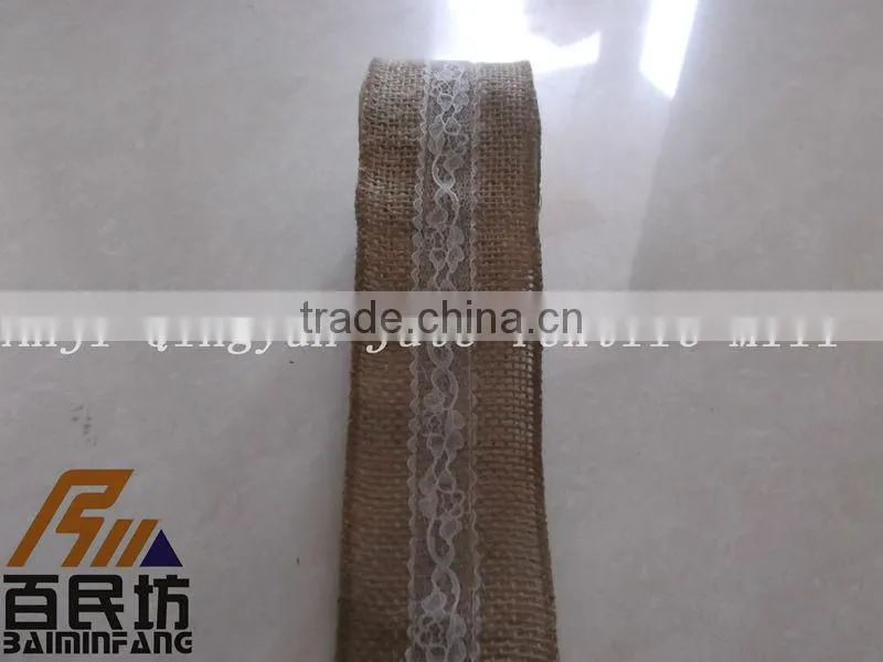 burlap with lace for crafts 2.5''*5Y in small roll