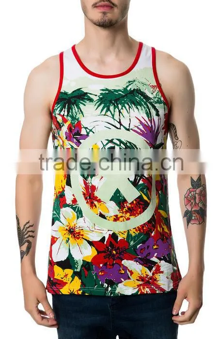 Wholesale Floral Printing Mens Custom Tank Top