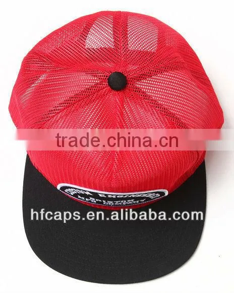 red custom design 6 panel flat bill full plain snapback mesh cap and hat