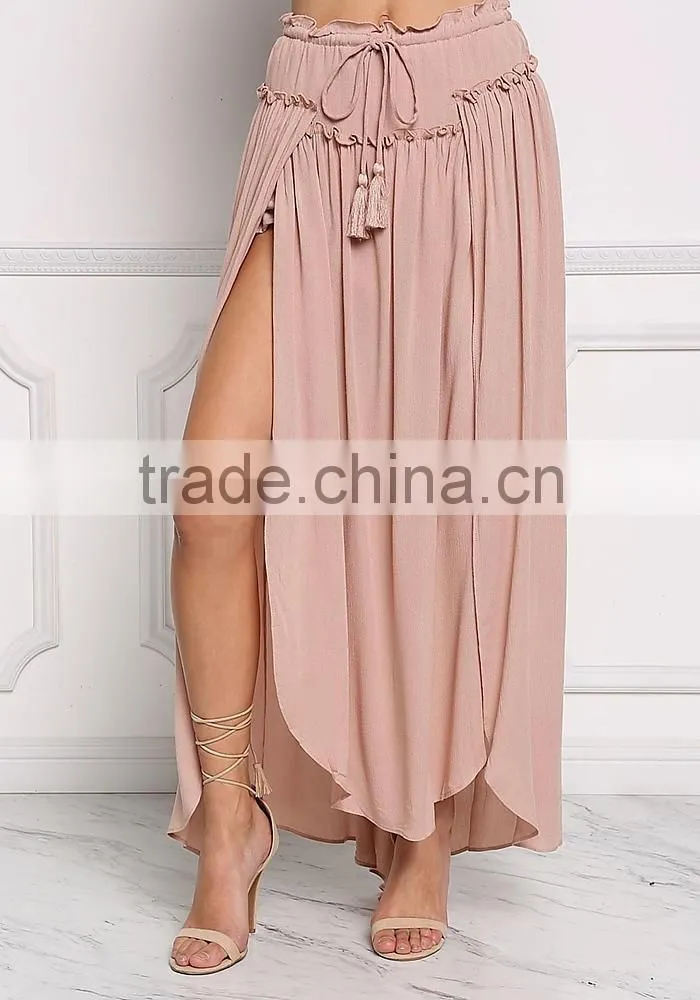 Blush ruched new arrive boho high slit maxi skirts long
