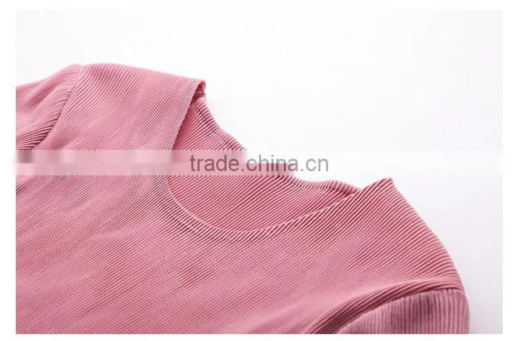Plain solid color woman knee length folding dress with mesh