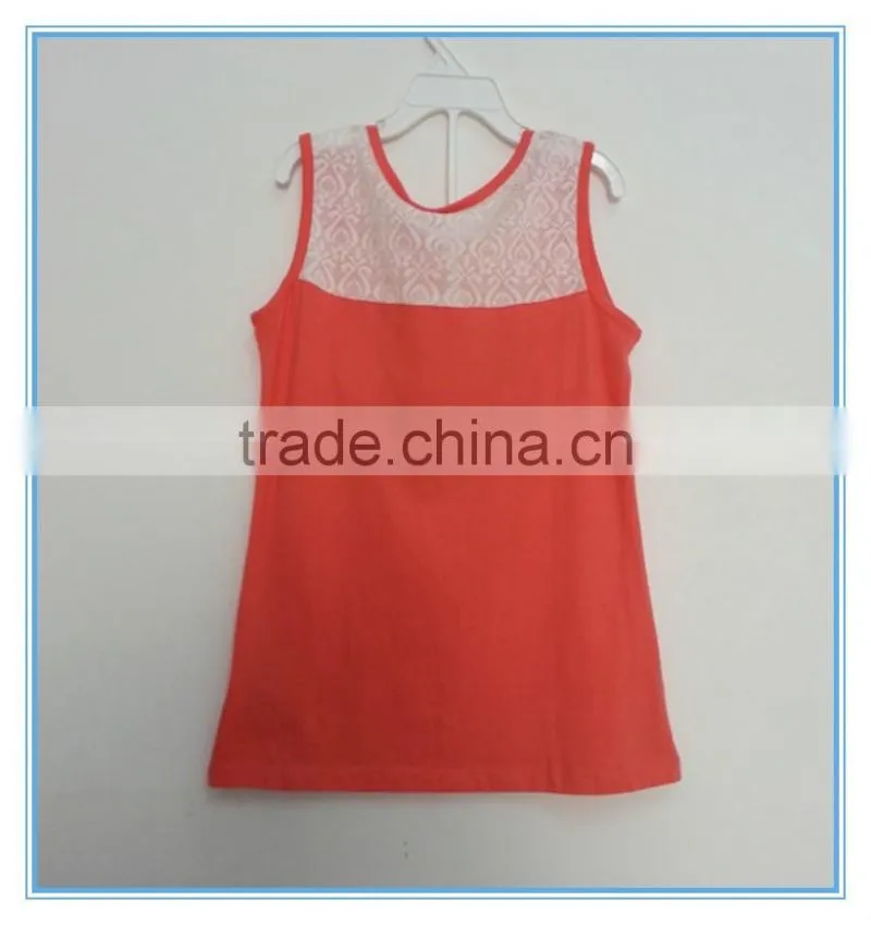 OEM 2016 New Fashion Summer Girls Children Modal Vest, Summer Girls Lace Back Sleeveless Vests Tops Printed Girls Pattern Tops