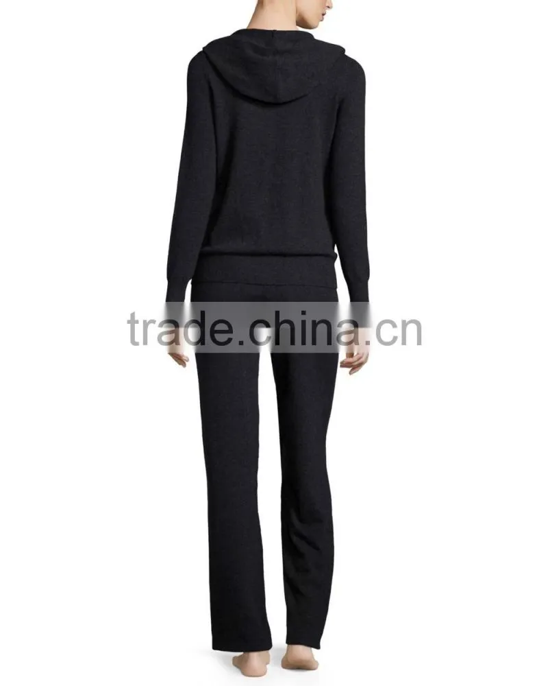 Women cashmere plain tracksuit jogging warm hood set
