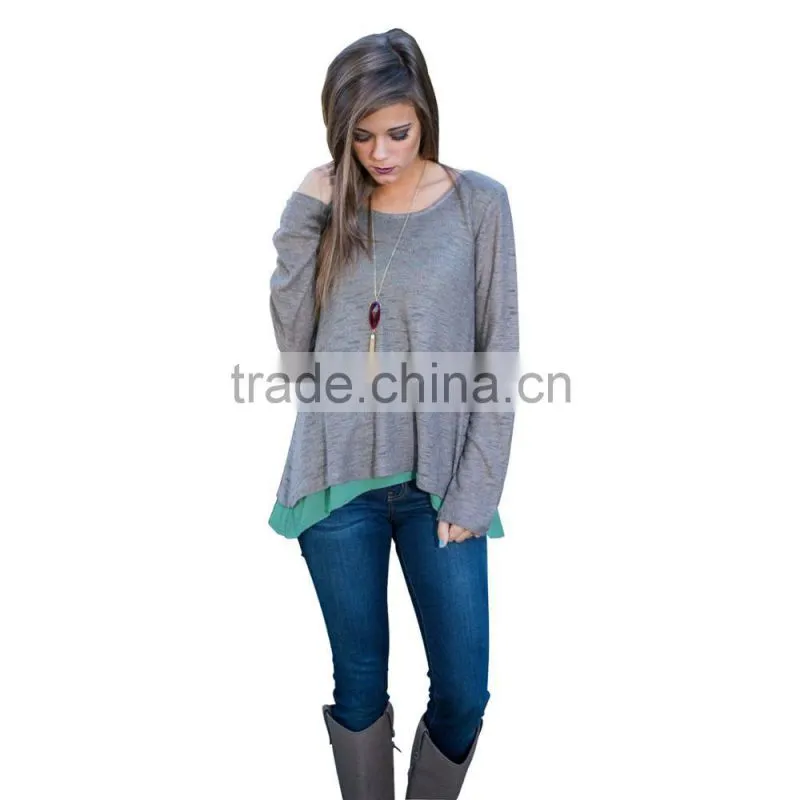 Fashion women long sleeve solid tops blouses for wholesale 2017