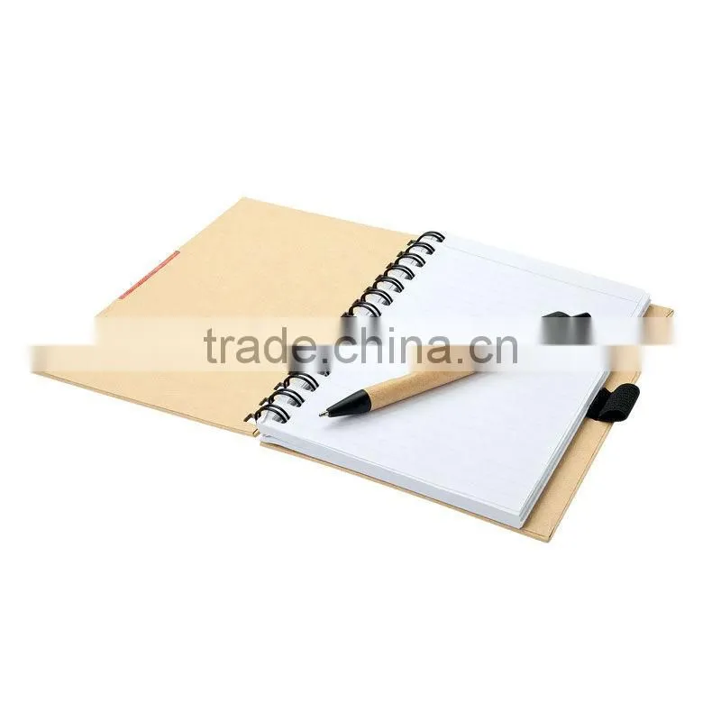 900grams kraft paper cover spiral winding eco friendly notebook 70grams 70sheets 18*13.5cm with kraft paper pen