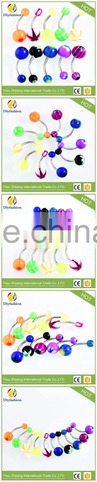 mixed colored silica gel round Stainless steel navel ring