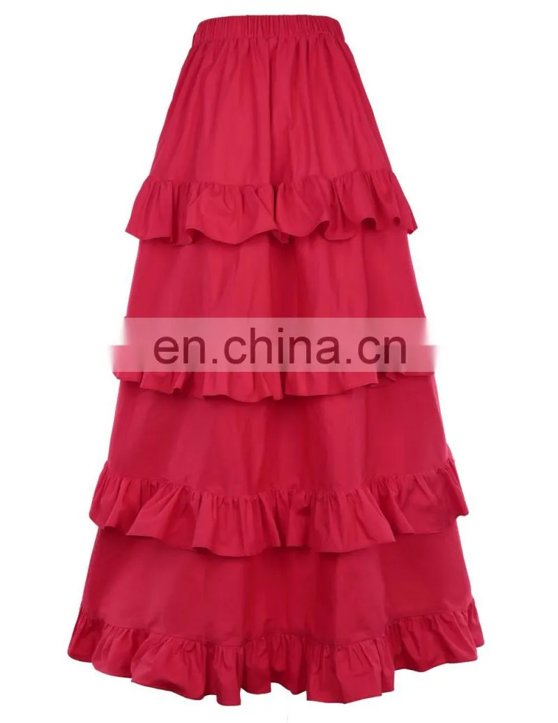 Belle Poque Women's Costume Cotton Red Retro Vintage Gothic Skirt High Low Skirt BP000222-2